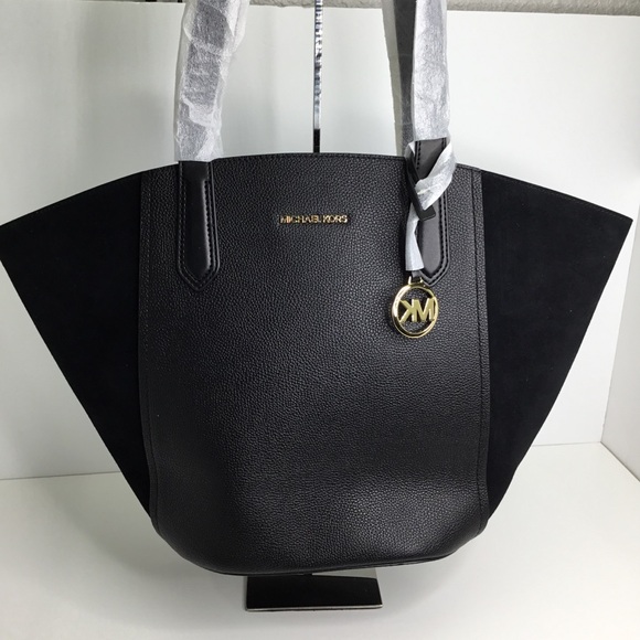 Michael Kors Portia Small Tote Leather and Suede Black New - Picture 1 of 9